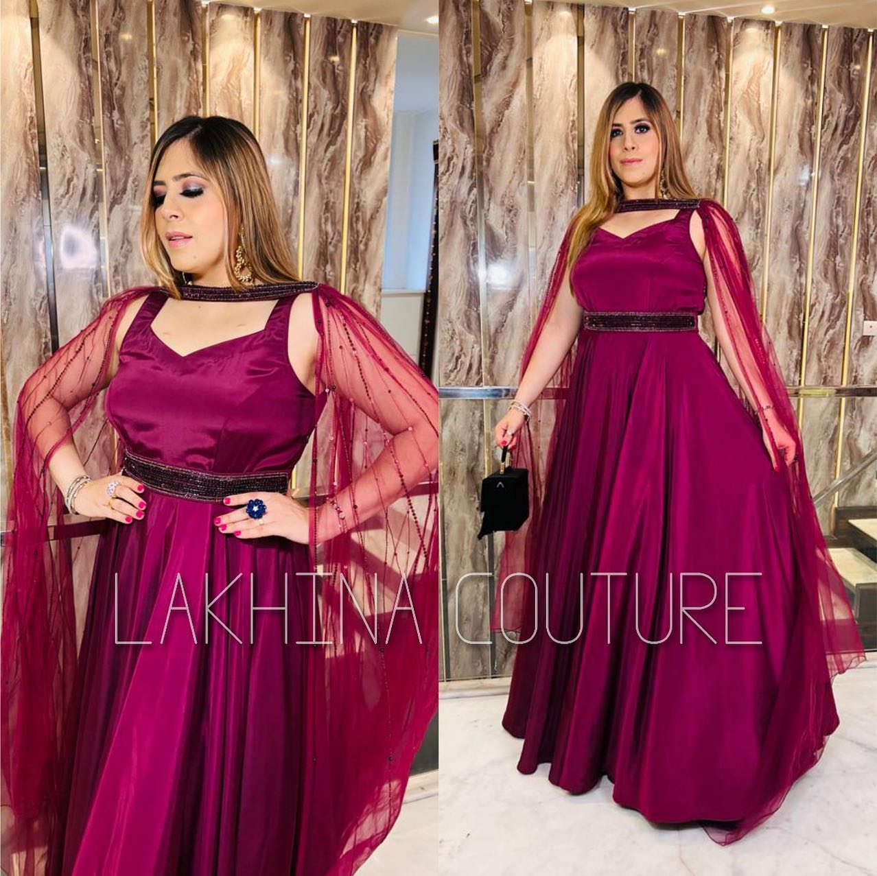 Wine Embroidered Gown