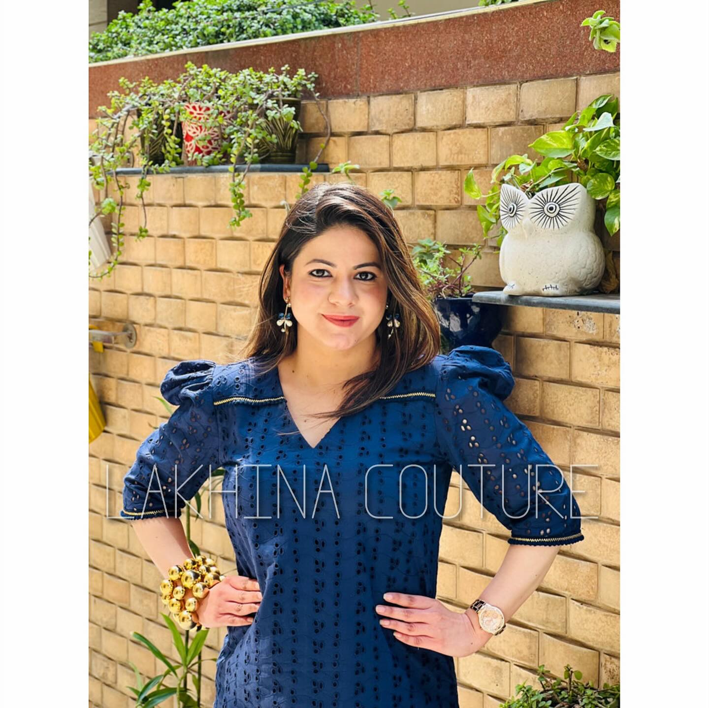 Blue Schiffli Top
