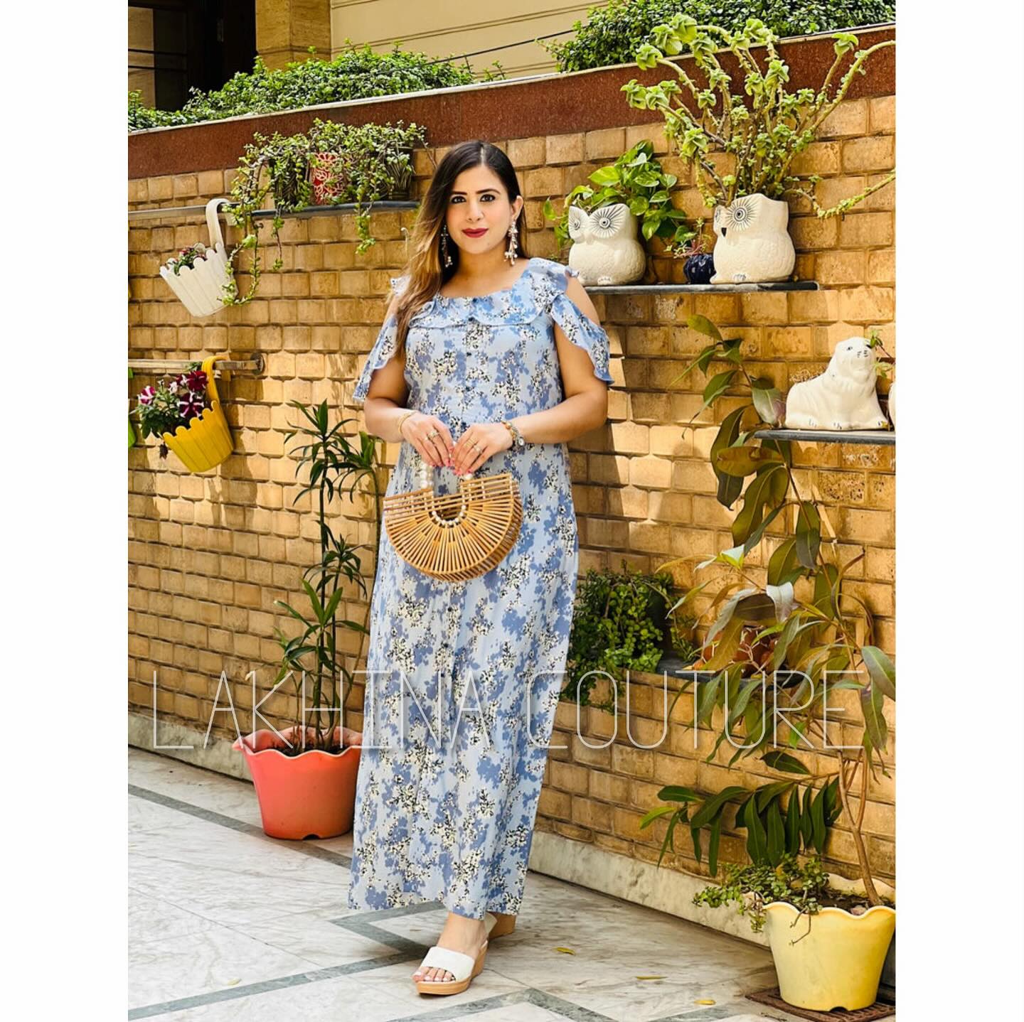 Sky Blue Cotton Maxi Dress