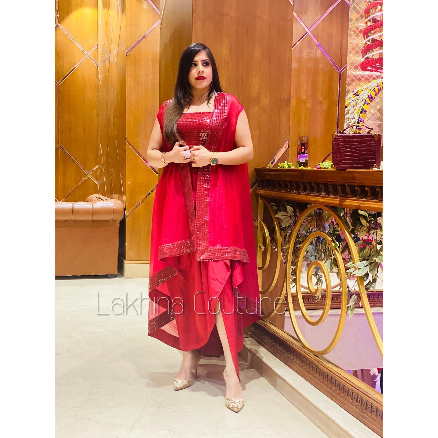 Cranberry Drape Skirt & Shrug Set