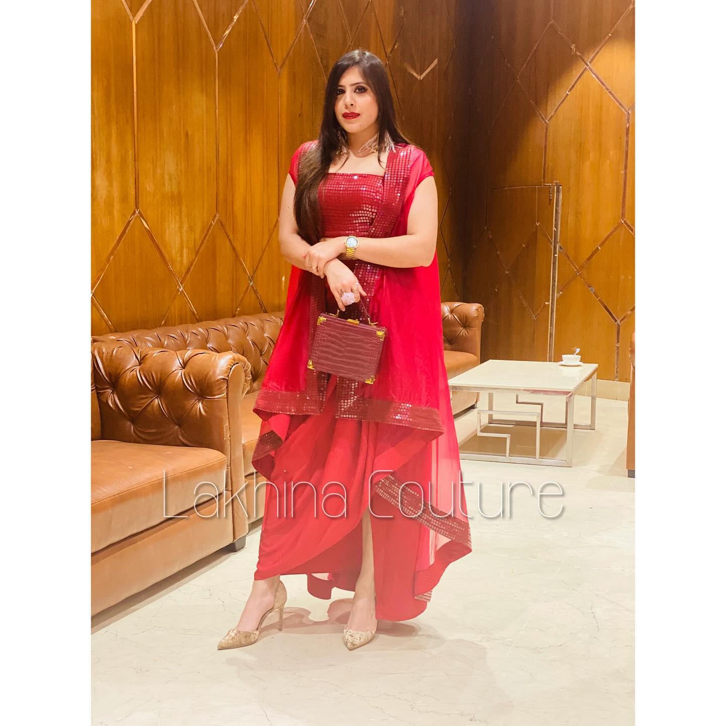 Cranberry Drape Skirt & Shrug Set