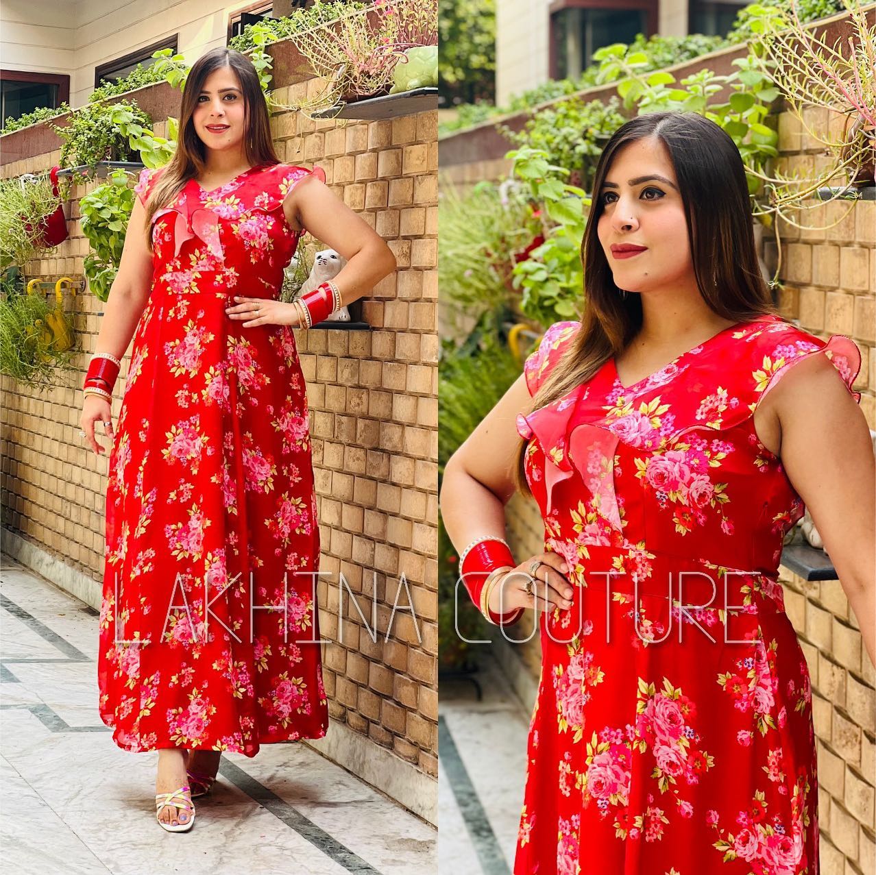 Red Floral Satin Maxi