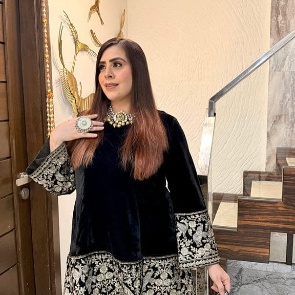 Black Bird Velvet Co-Ord with Potli Bag