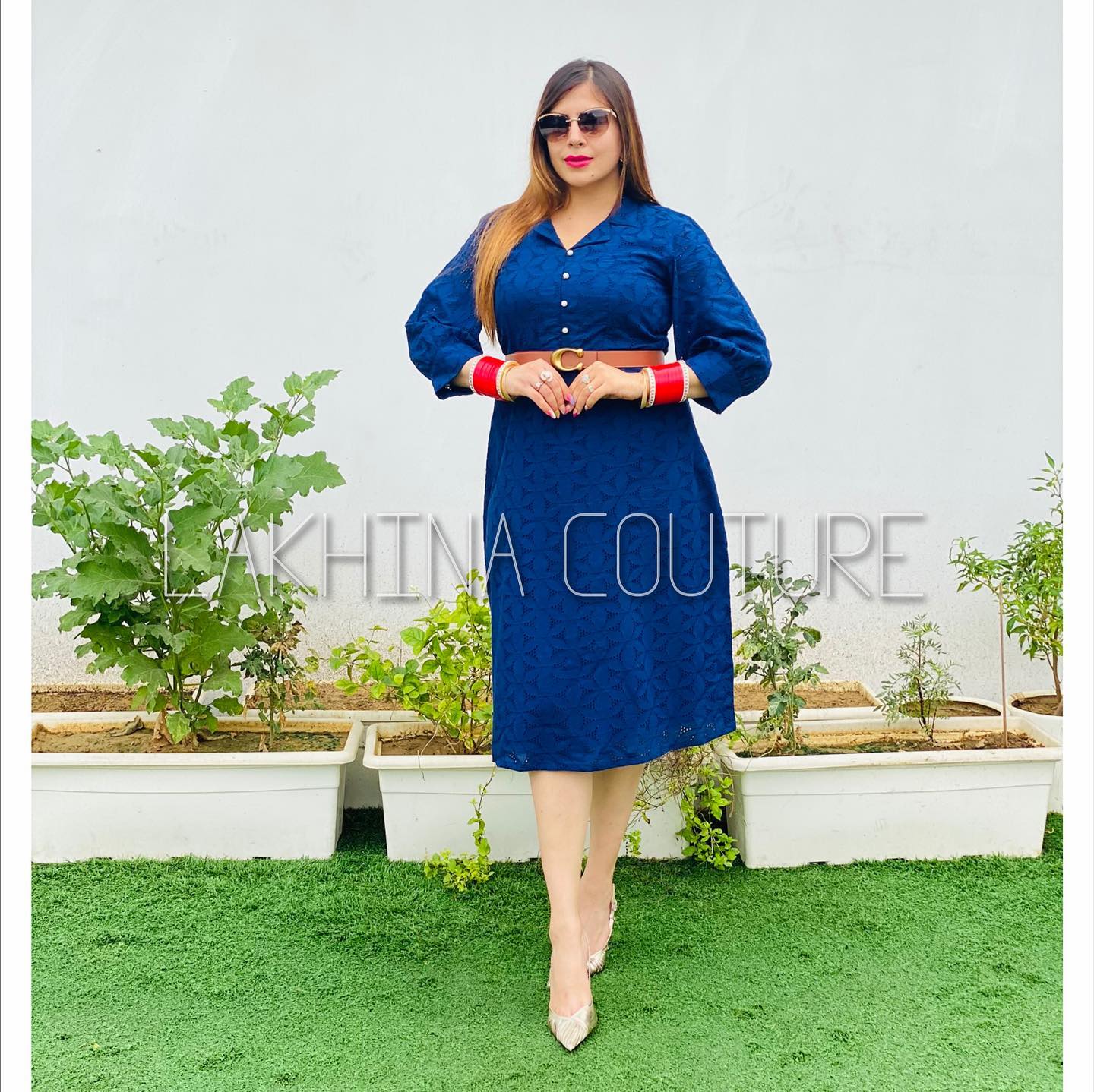 Navy Blue Schiffli Midi
