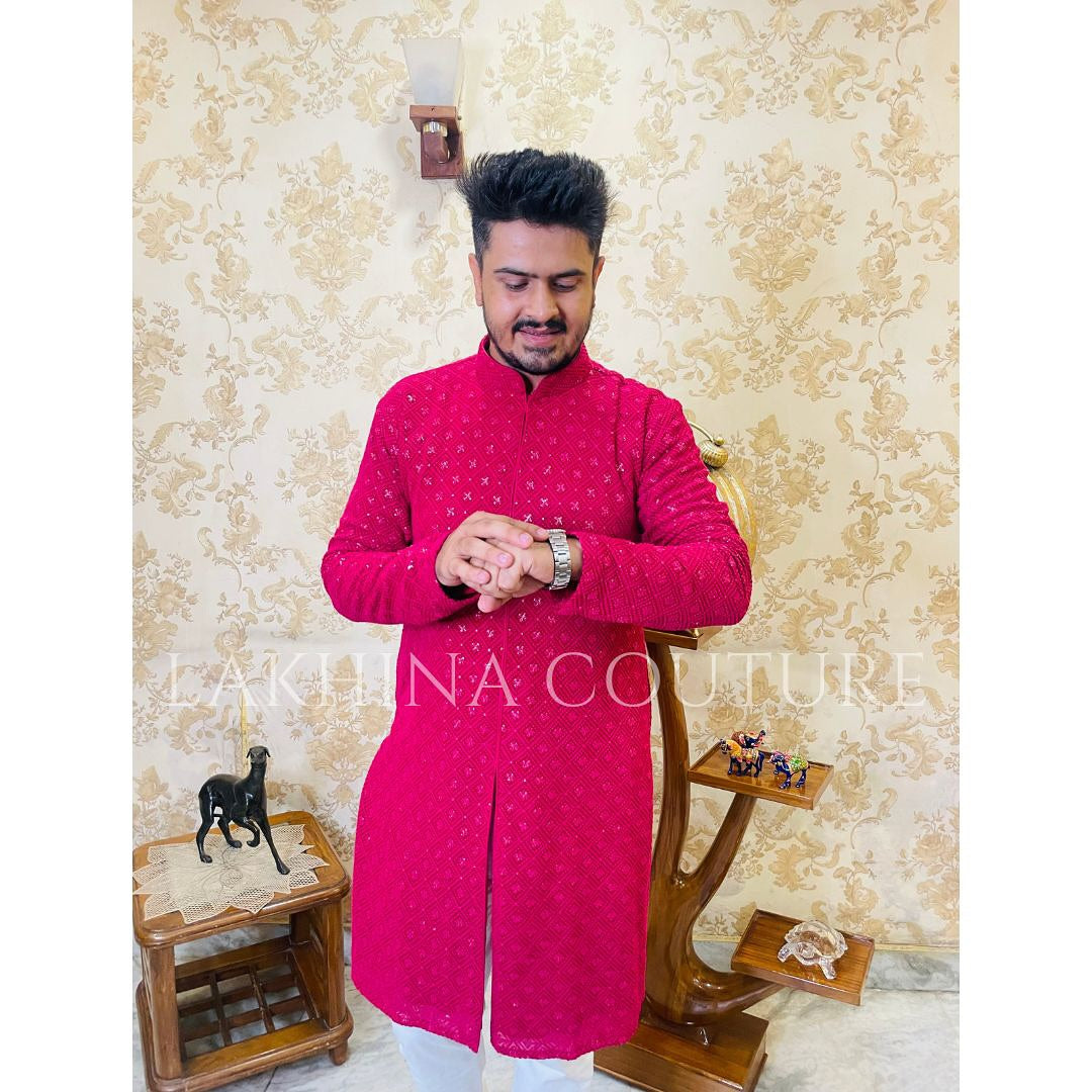 Menswear Hot Pink Rakhi Kurta Set