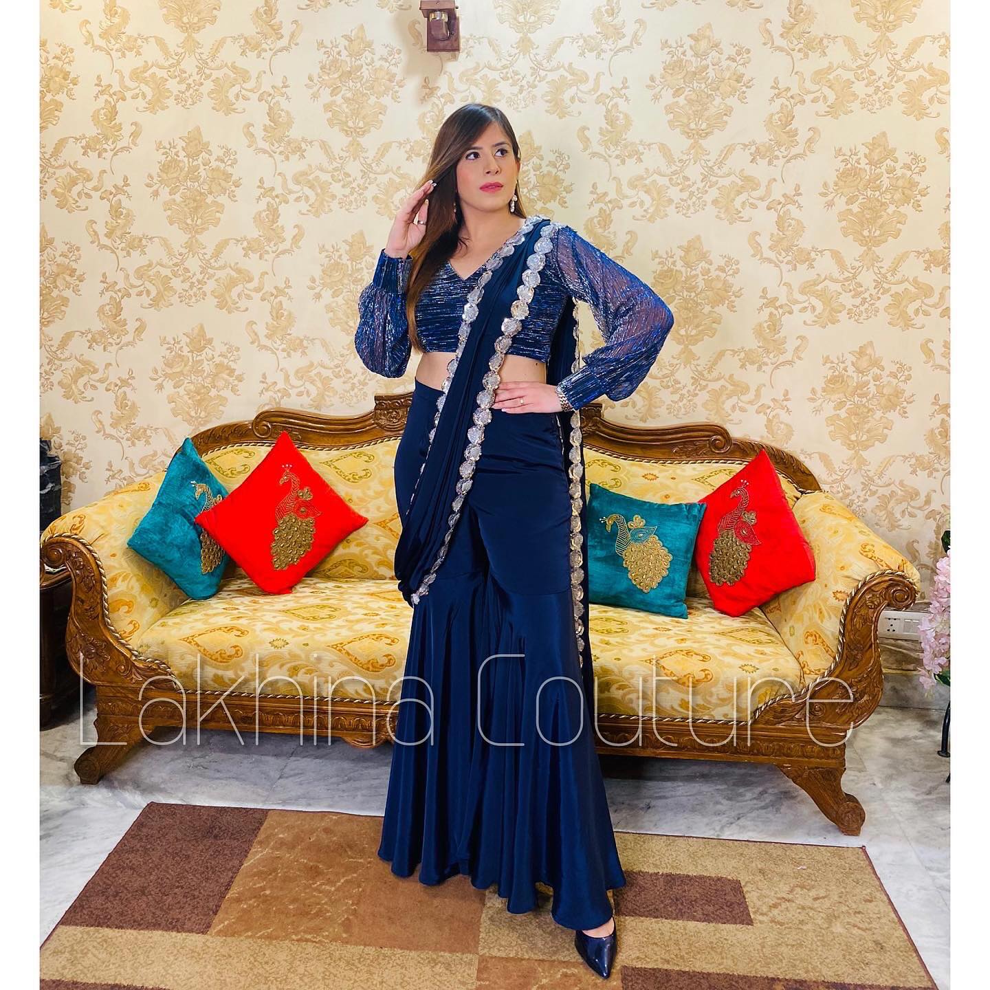 Navy Blue Garara Saree