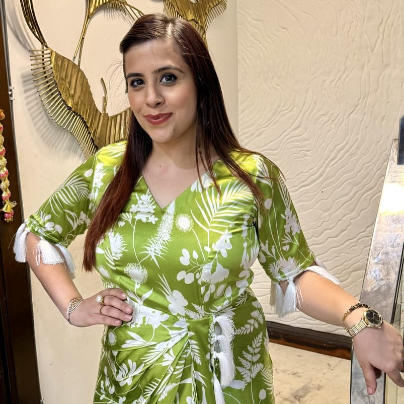 Green Satin Drape Dress