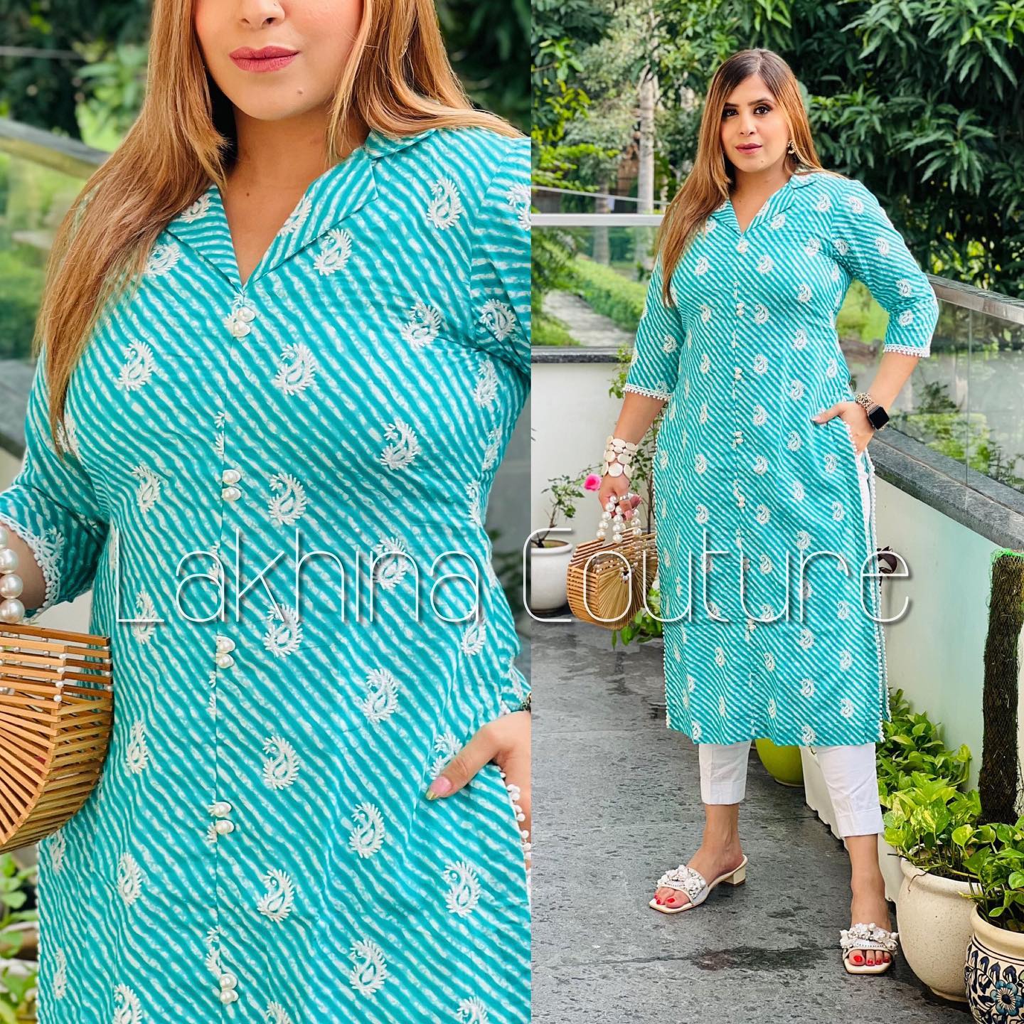 Mint Green Leheriya Cotton Kurti