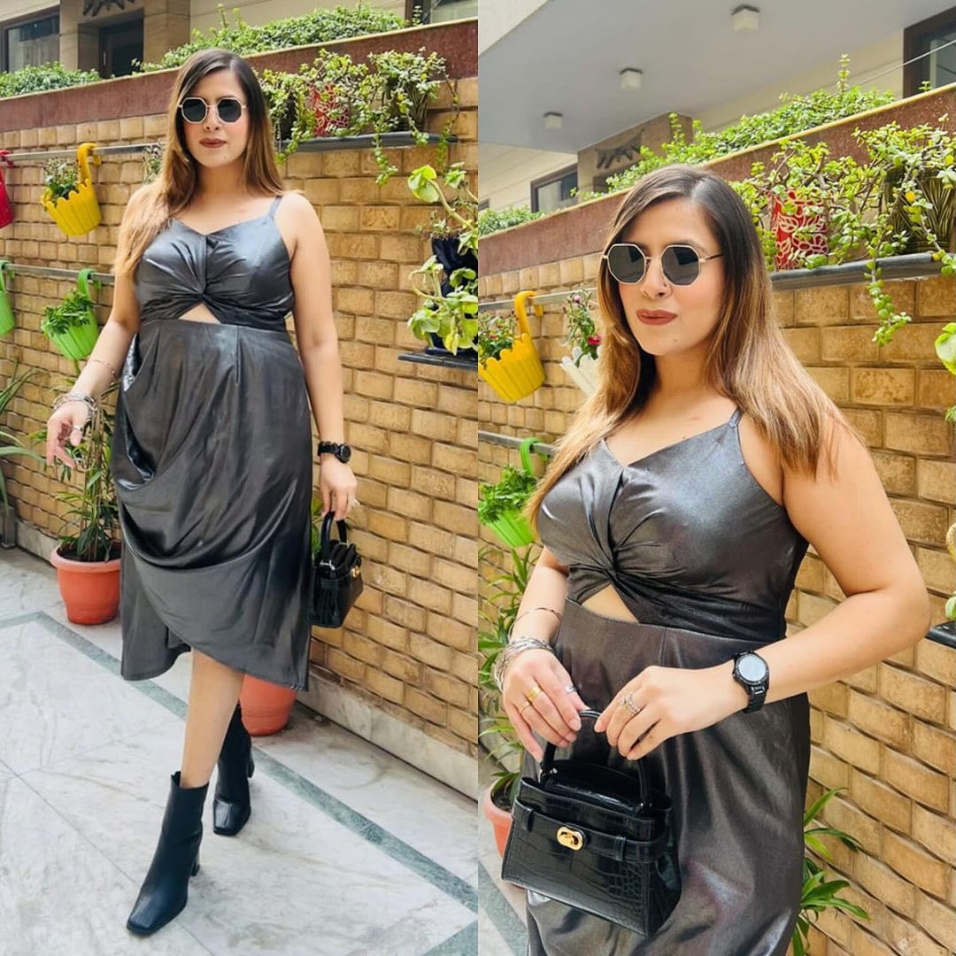 Metallic Grey Drape Midi