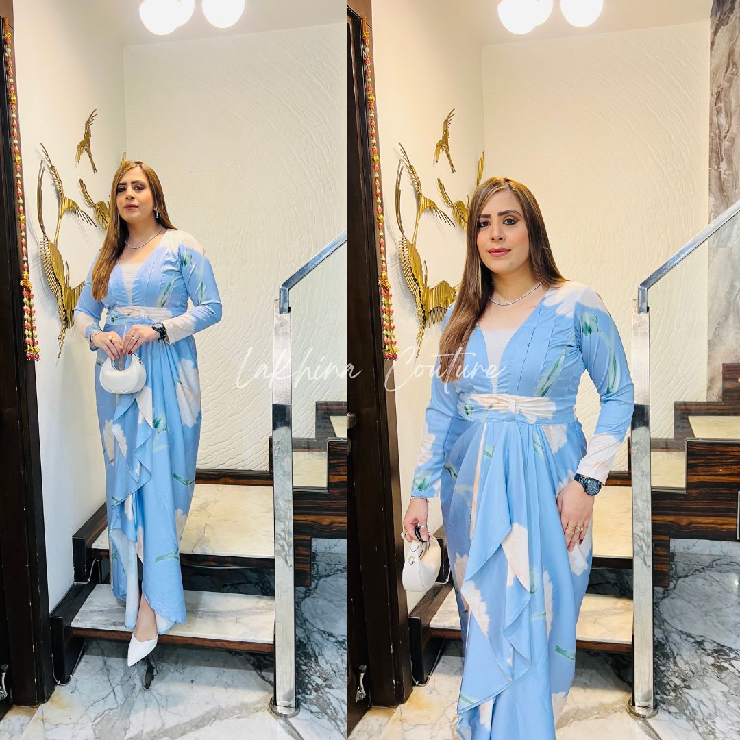 Pearl in sky drape dress