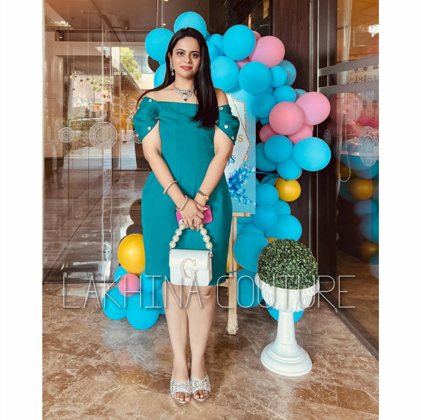 Teal Stones Embellished Dress
