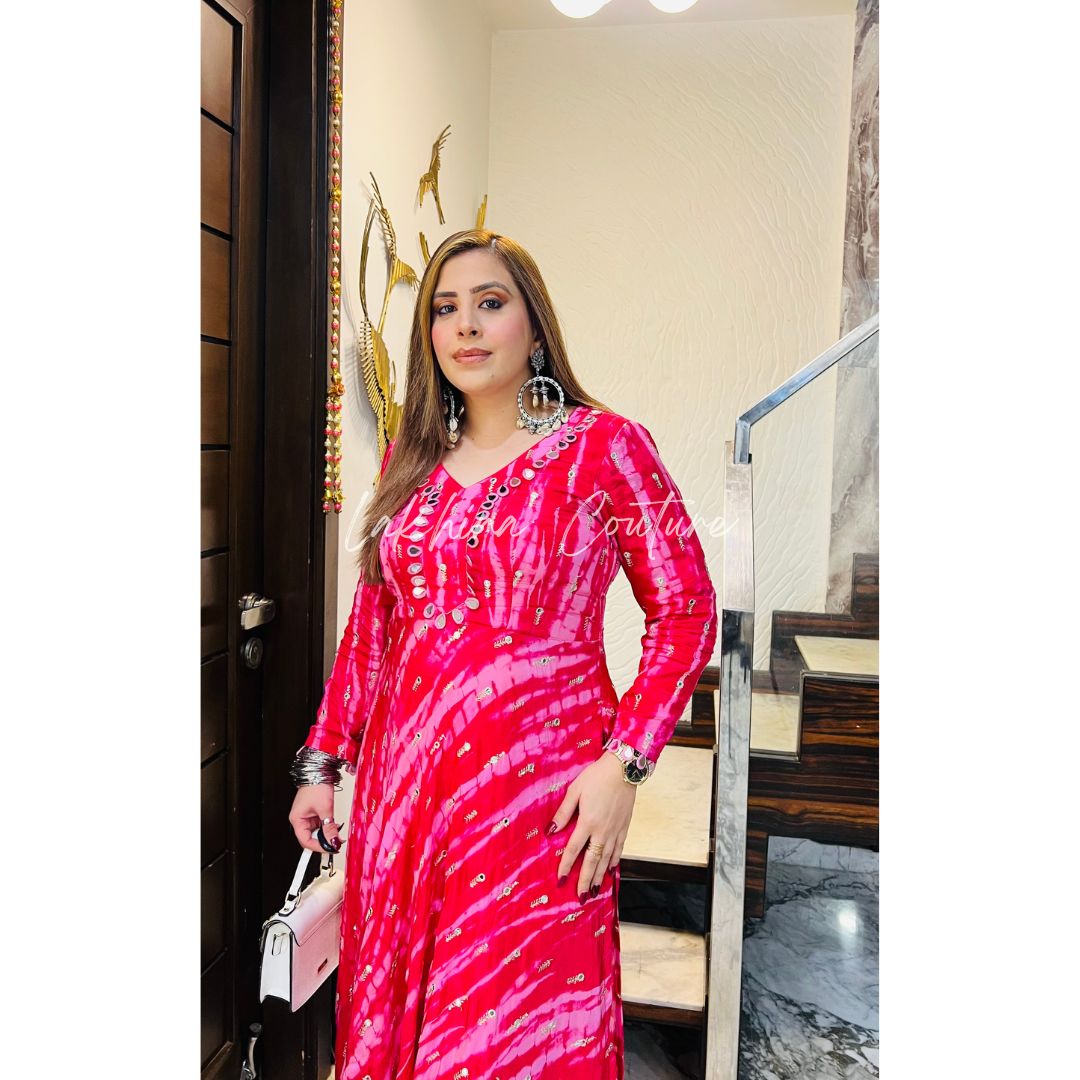 Hot Pink Shibori Suit With Free Bag