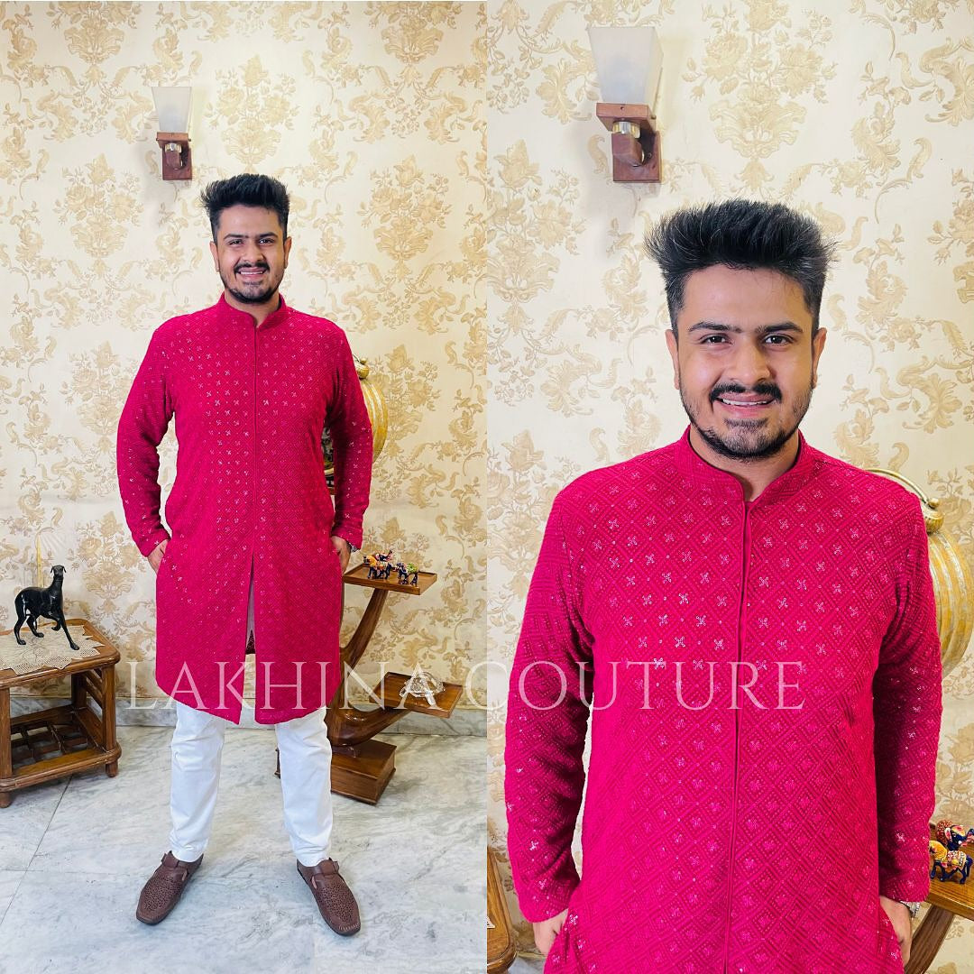 Menswear Hot Pink Rakhi Kurta Set
