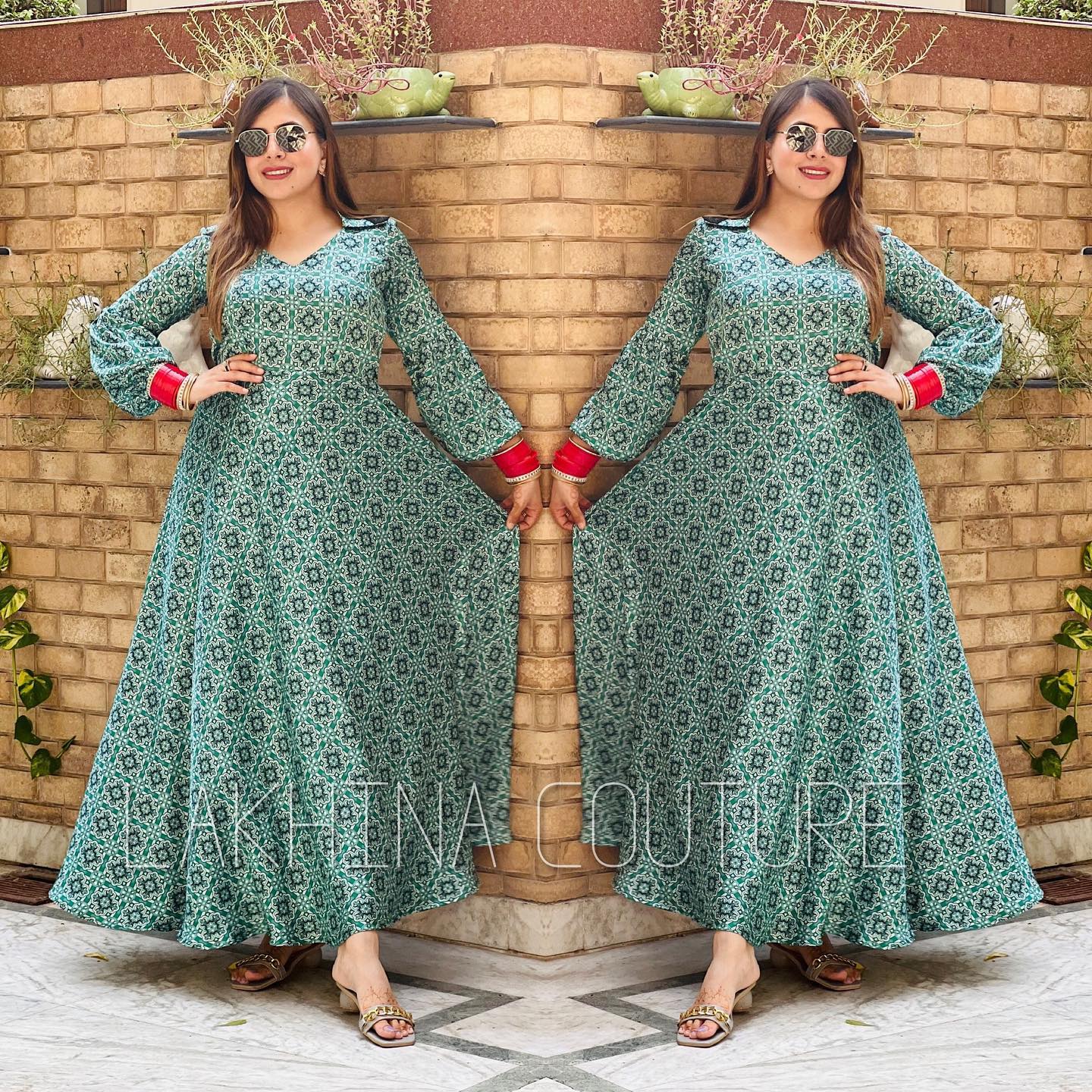 Teal Green Printed Maxi
