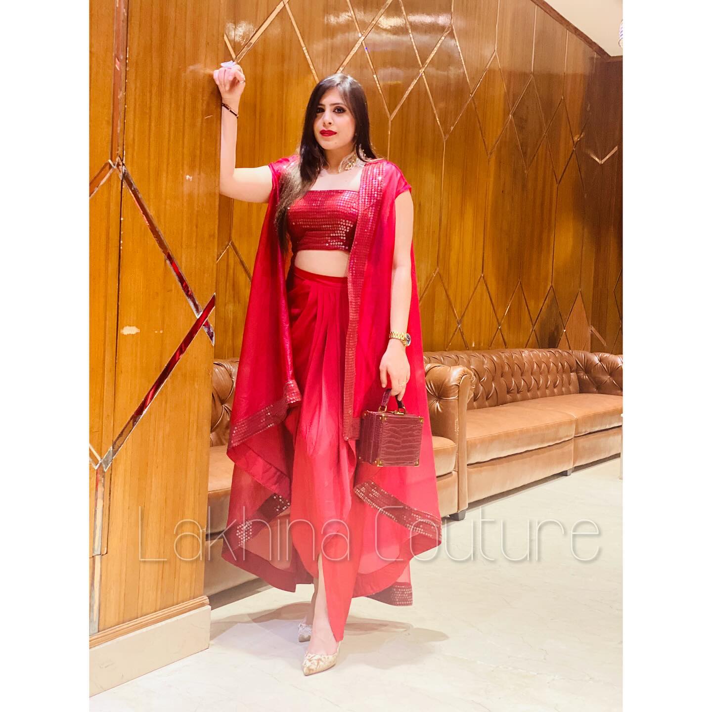 Cranberry Drape Skirt & Shrug Set