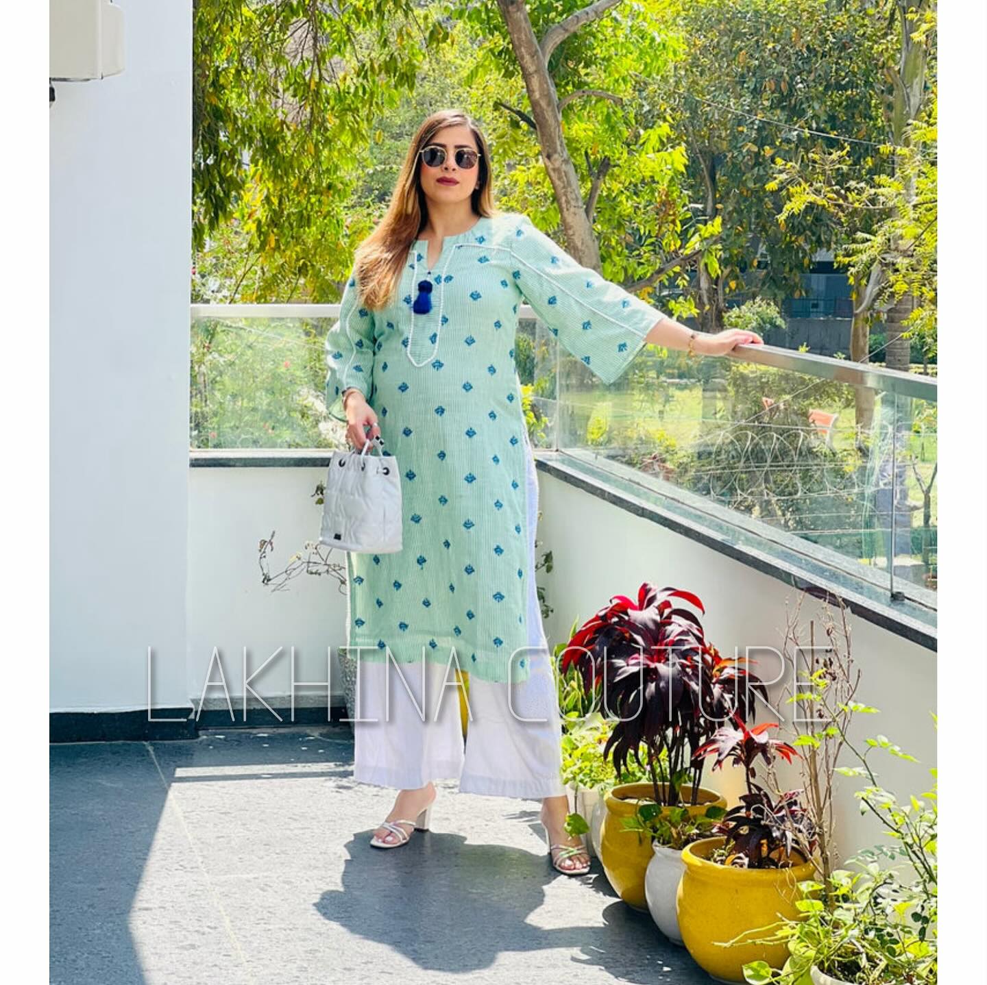 Green Embroidered Stripes Cotton Kurti
