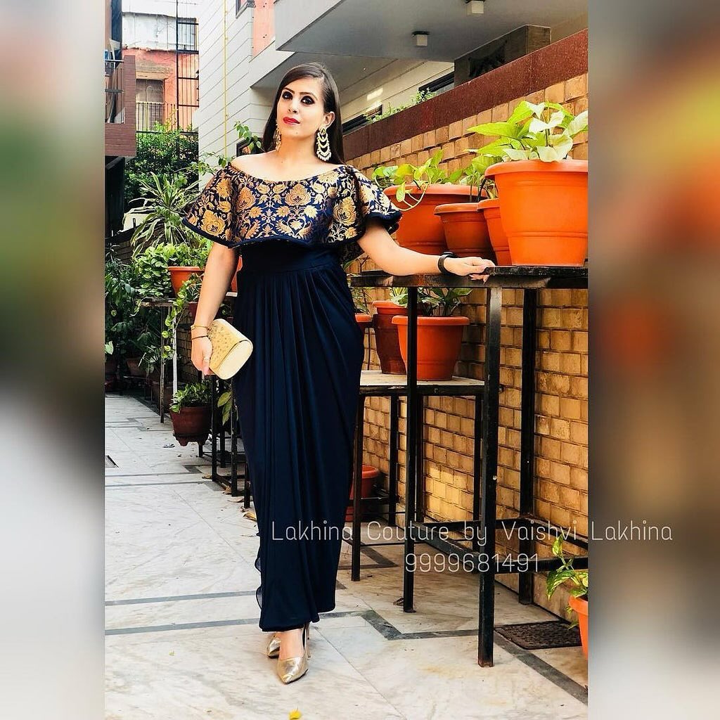 Banarasi Navy Blue Drape