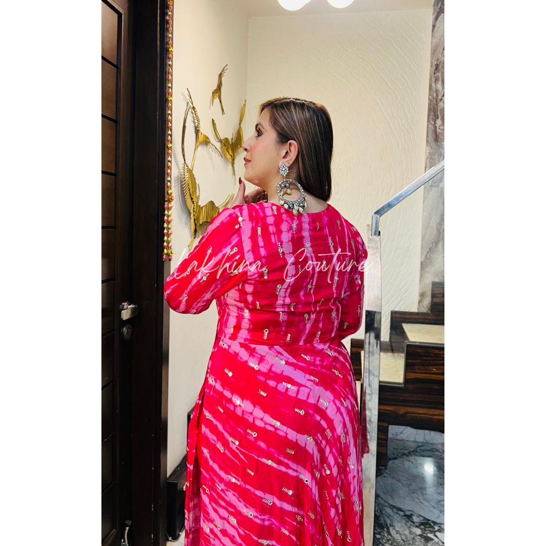 Hot Pink Shibori Suit With Free Bag
