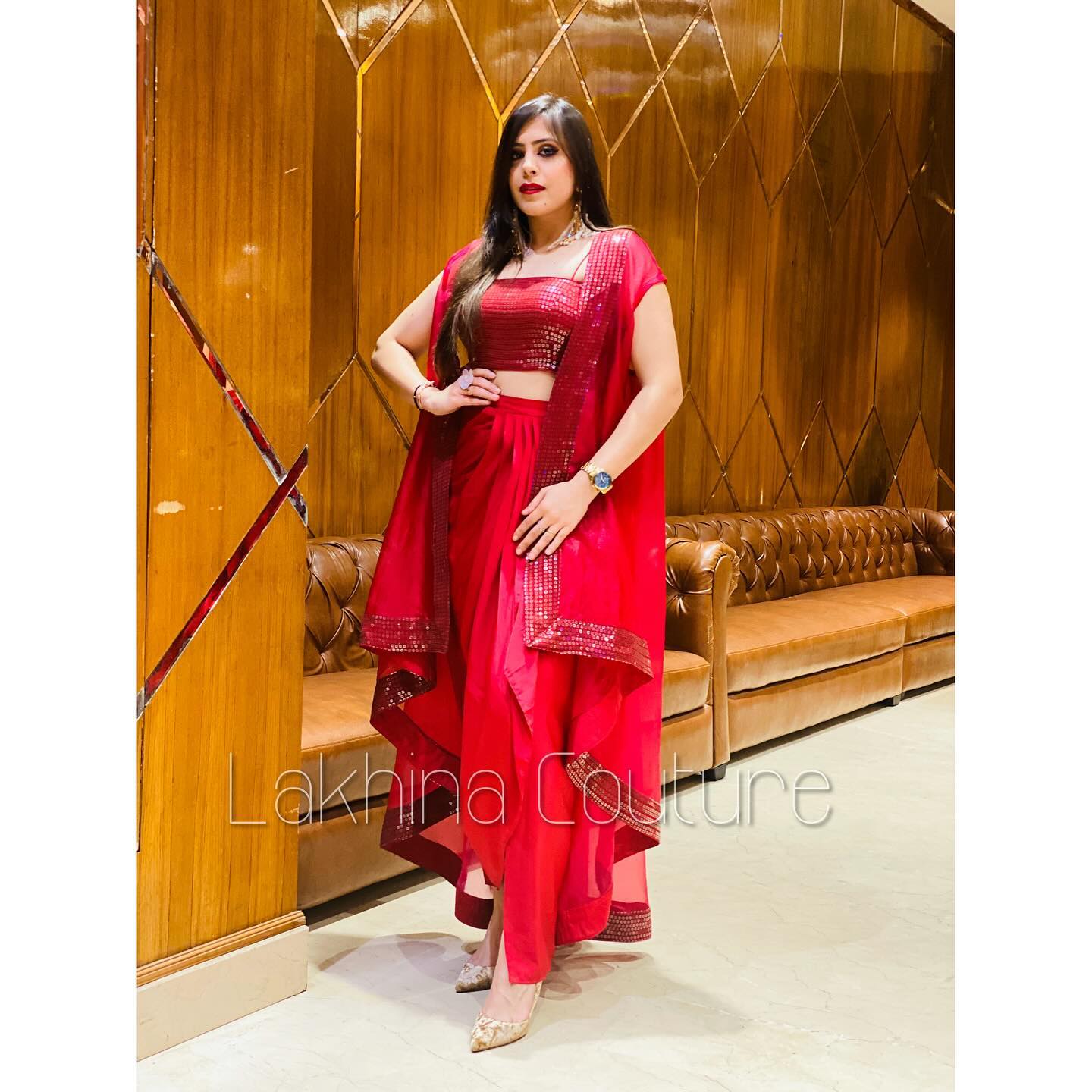 Cranberry Drape Skirt & Shrug Set