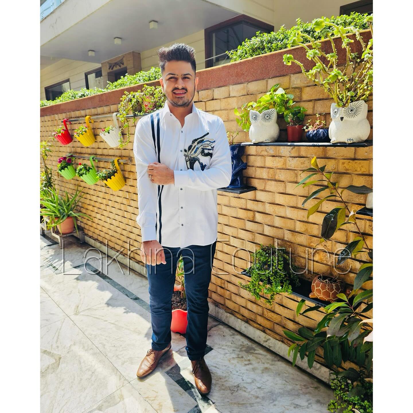 Menswear White Hand Embroidered Shirt