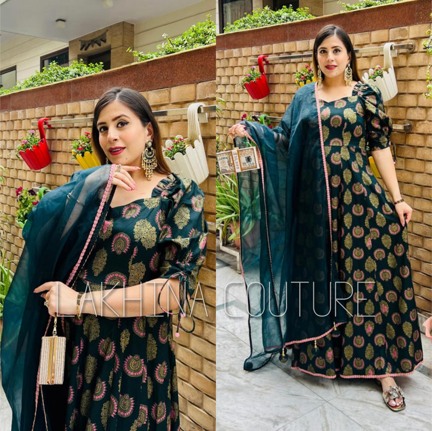 Bottle Green Foil Anarkali