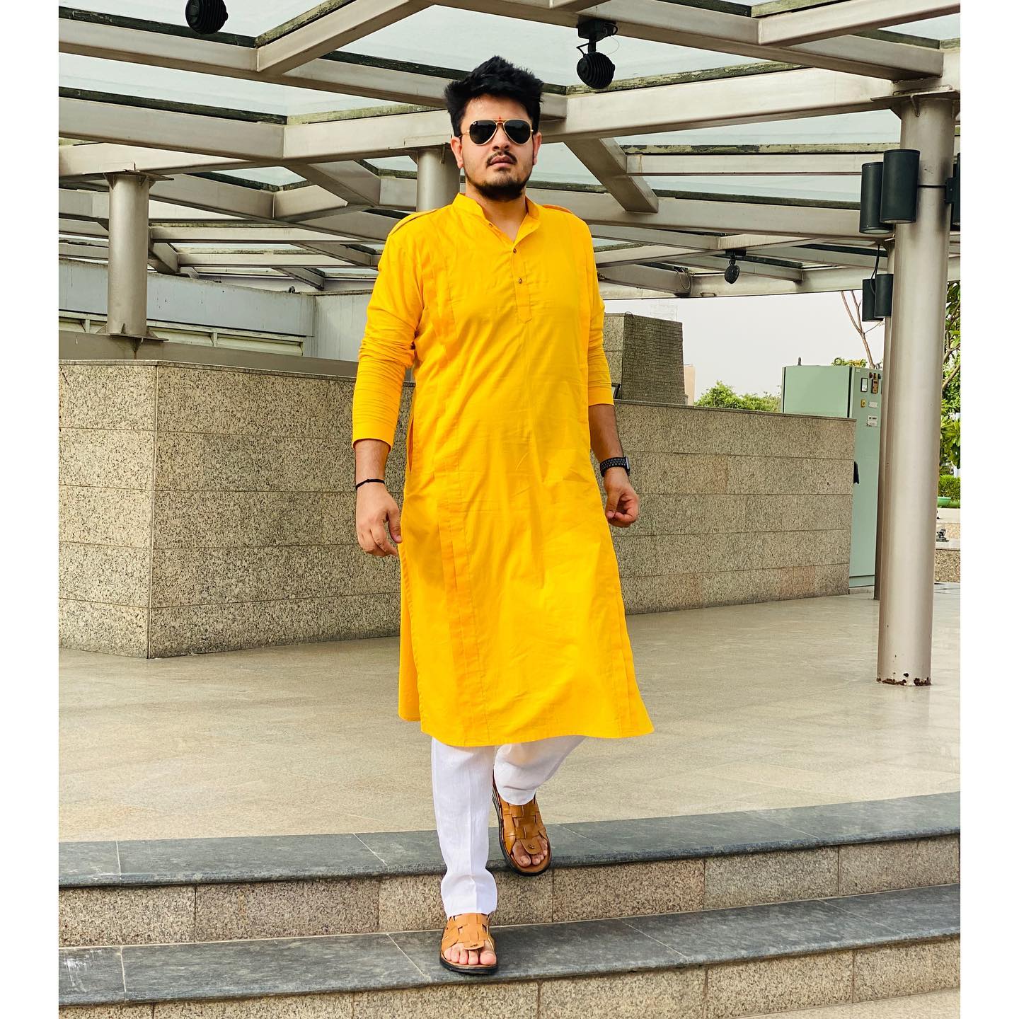 Menswear Sunshine Yellow Pathani Kurta with Pants