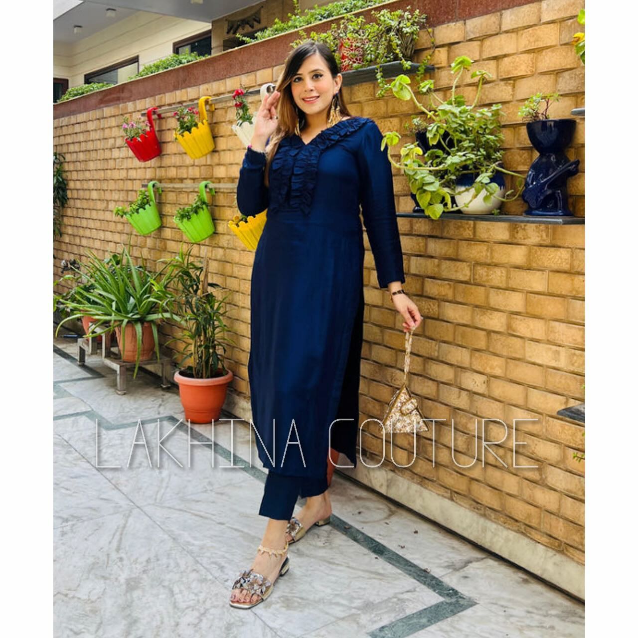 Navy Blue Silk Suit