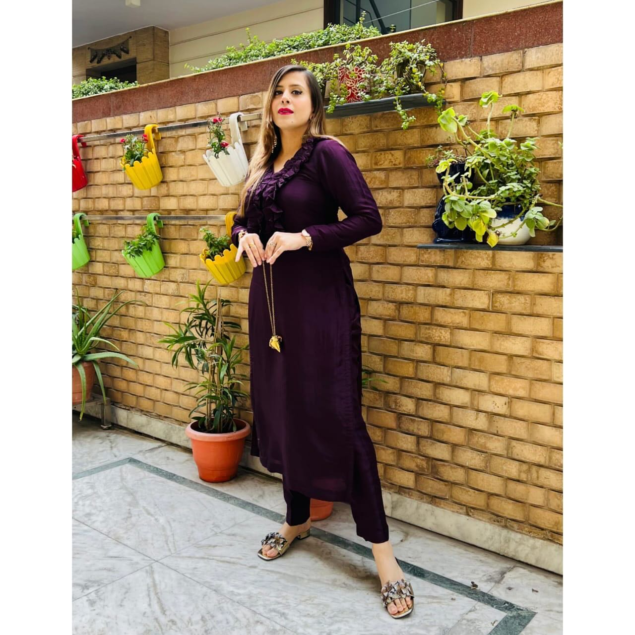 Wine Silk Suit