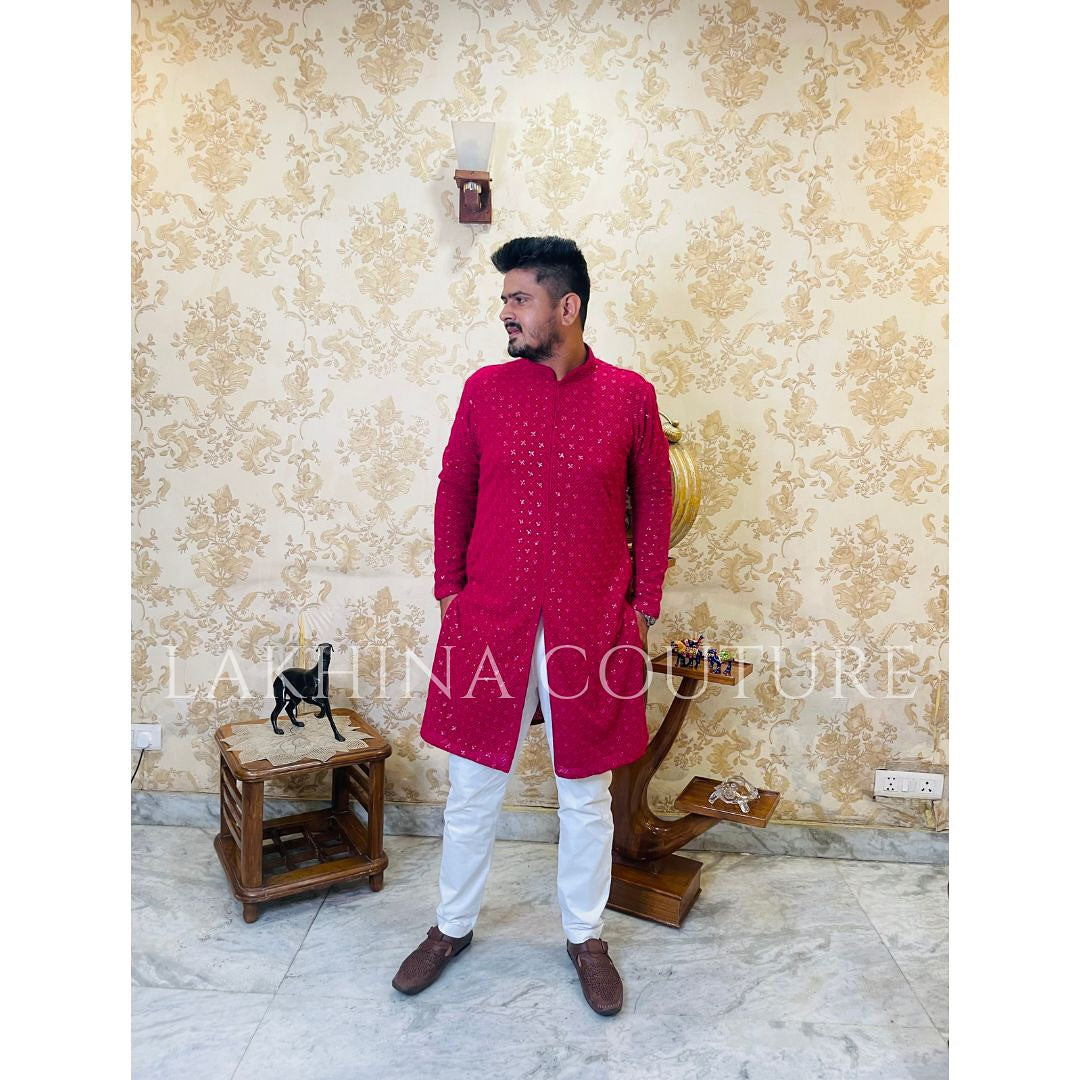 Menswear Hot Pink Rakhi Kurta Set
