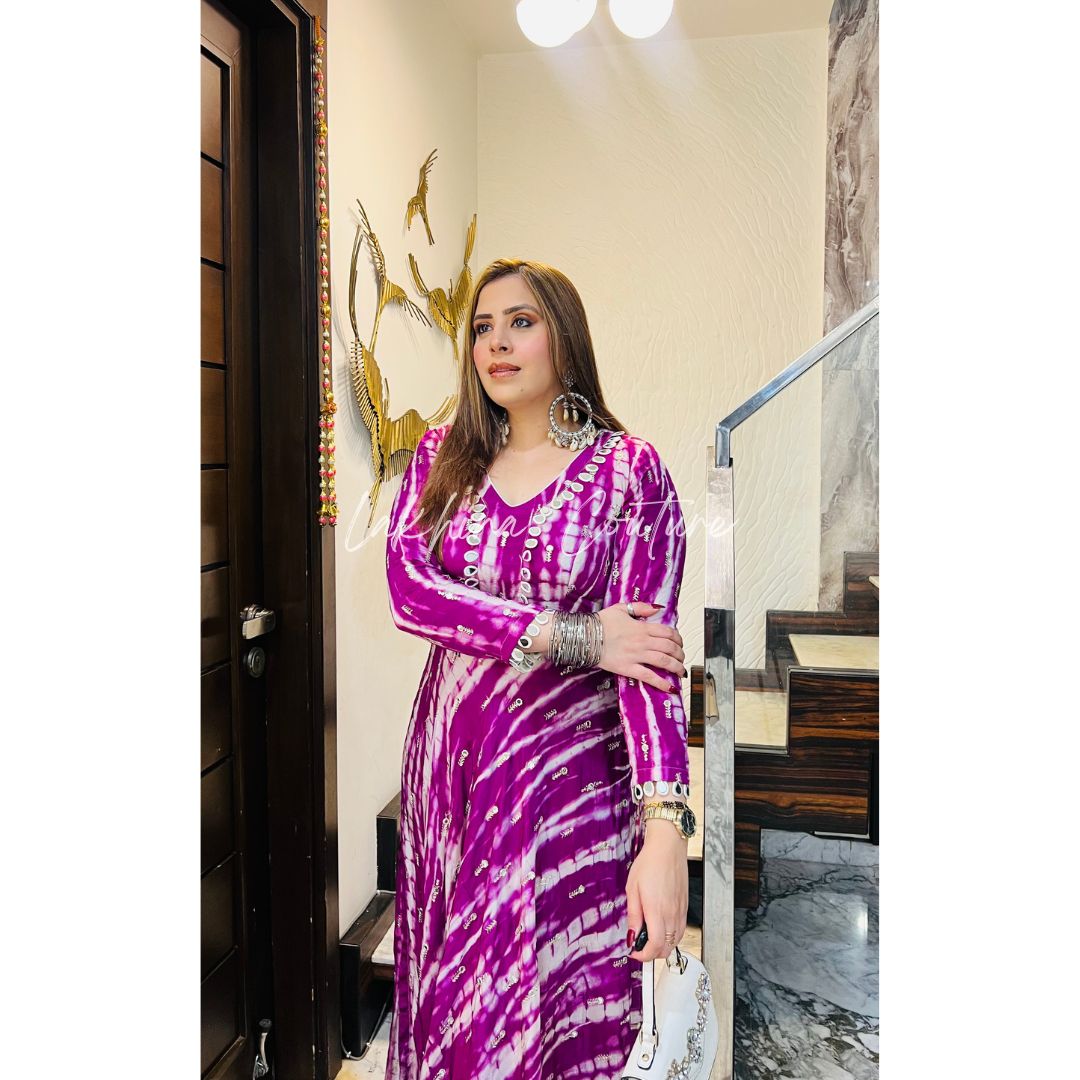 Violet Shibori Suit With FREE Bag