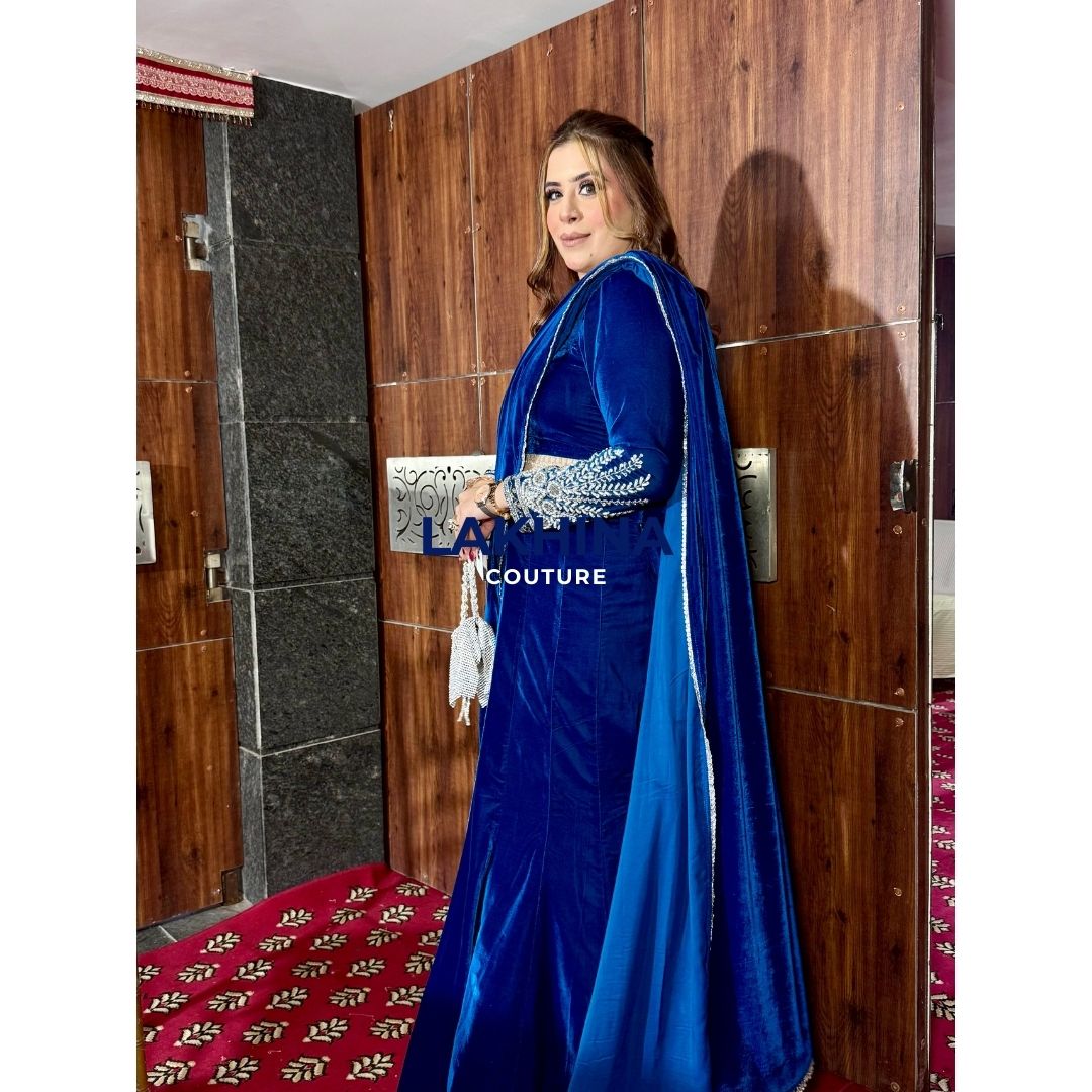 Peacock Velvet Fish Cut Saree