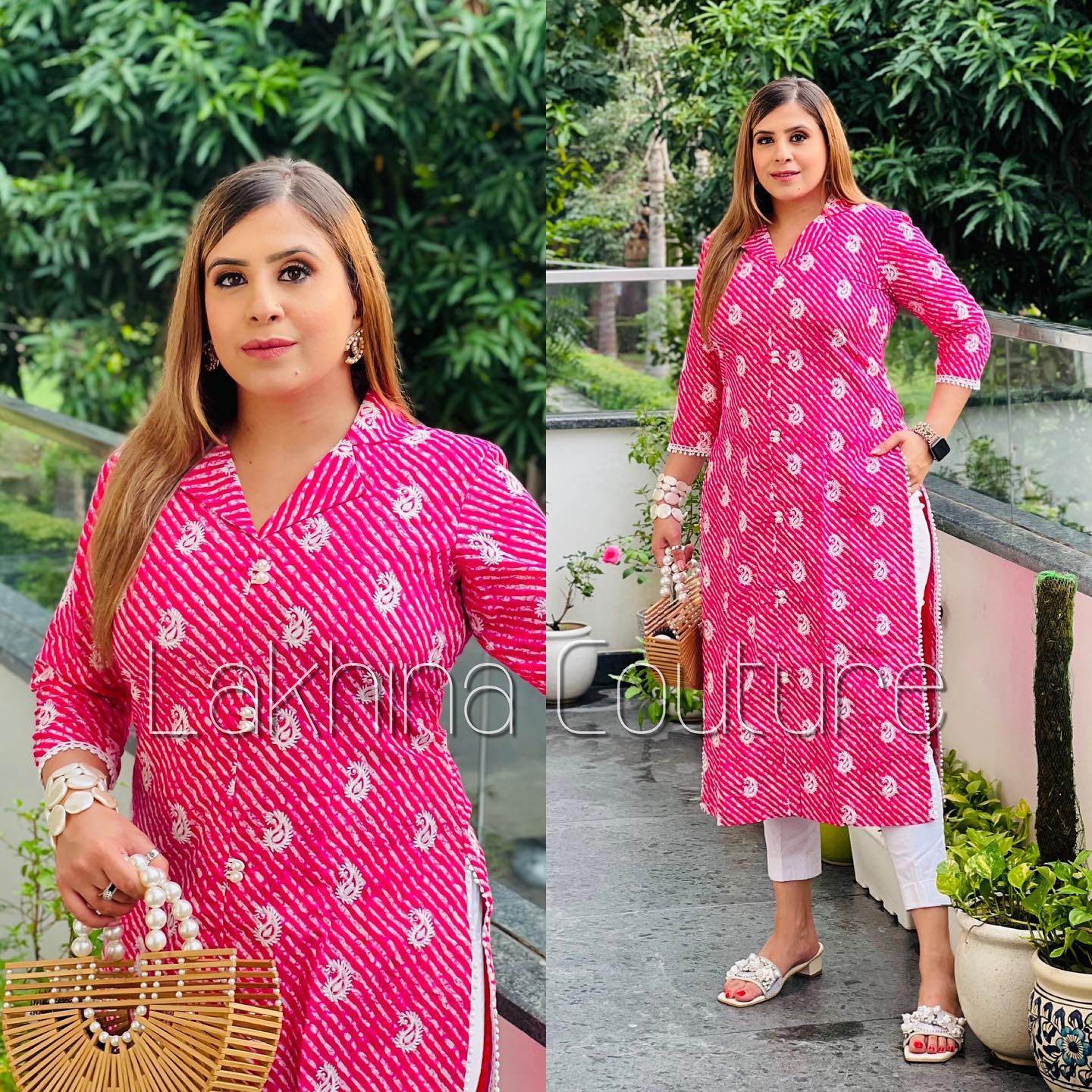 Pink Leheriya Cotton Kurti