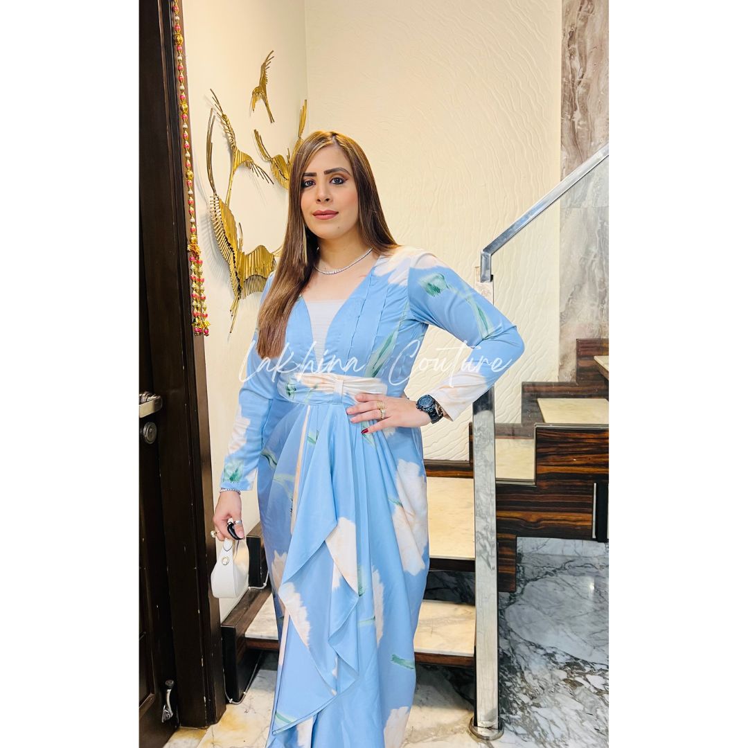 Pearl in sky drape dress