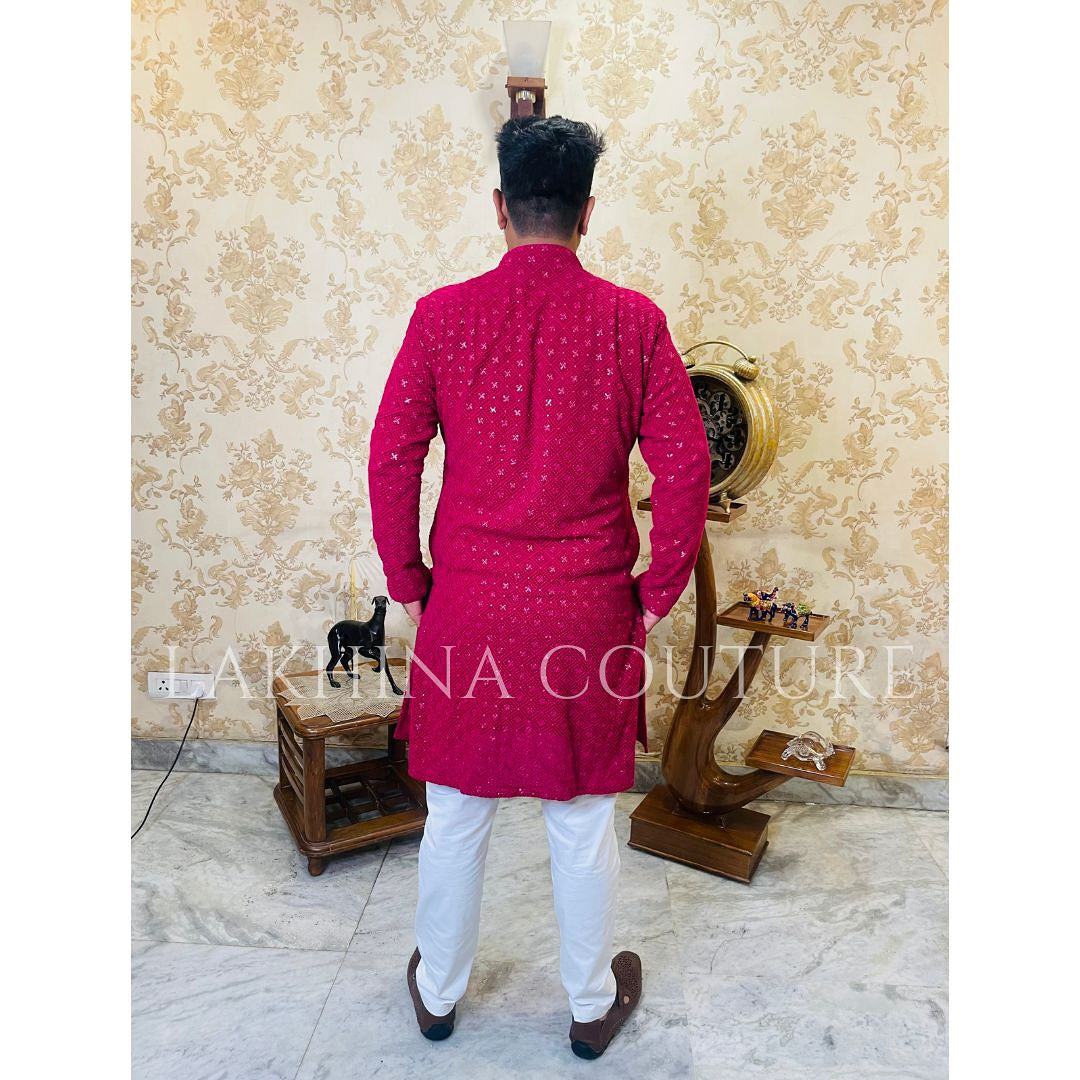 Menswear Hot Pink Rakhi Kurta Set