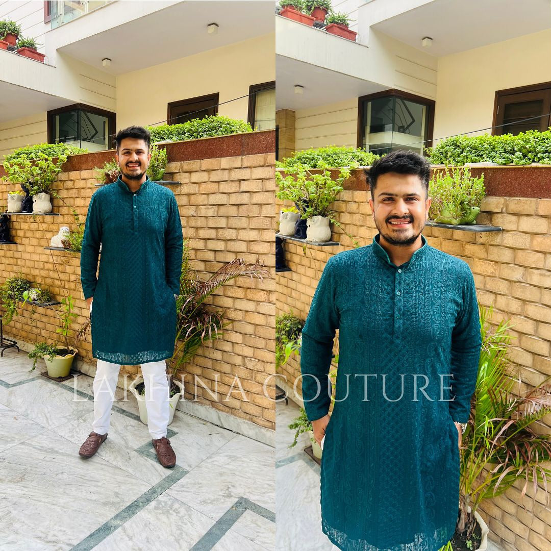 Menswear Teal Green Kurta Set