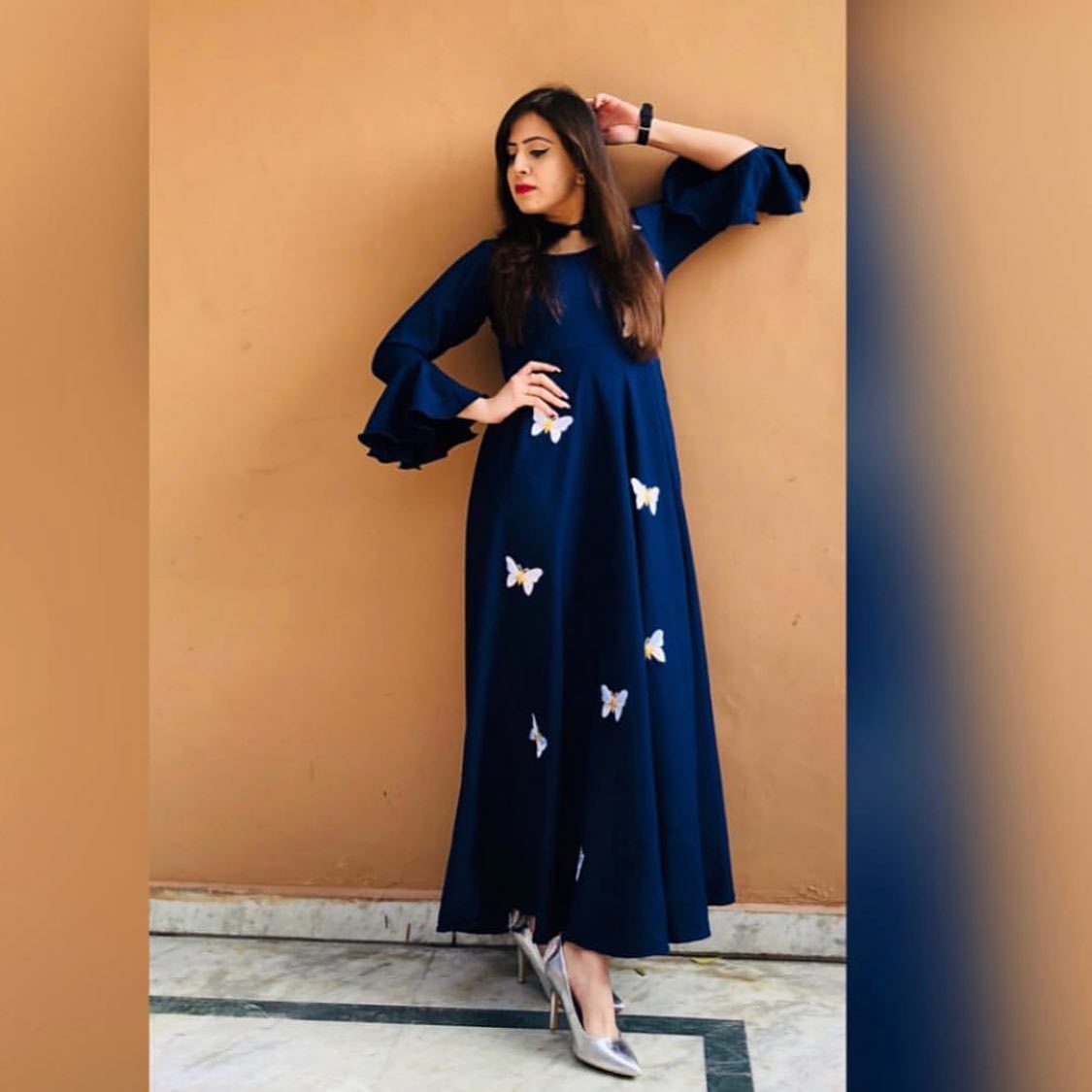 Navy Blue 3D Butterfly Maxi