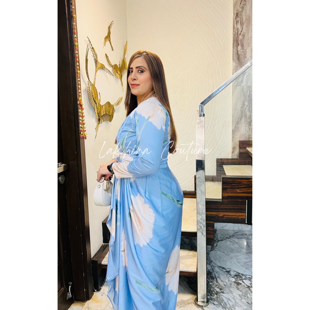 Pearl in sky drape dress