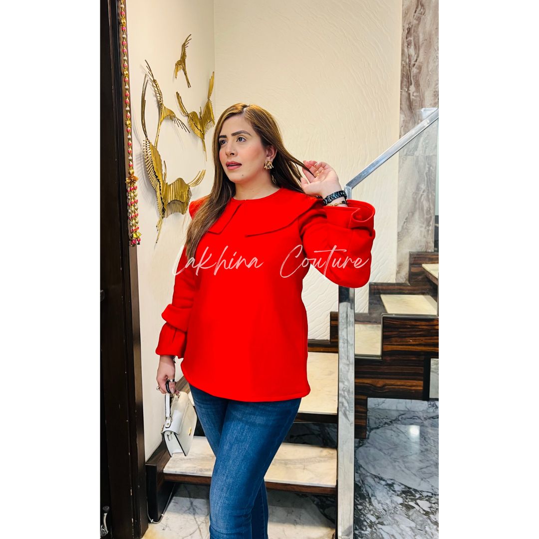 Red Fleece Wool Top