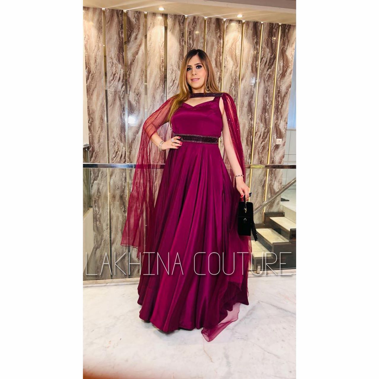 Wine Embroidered Gown