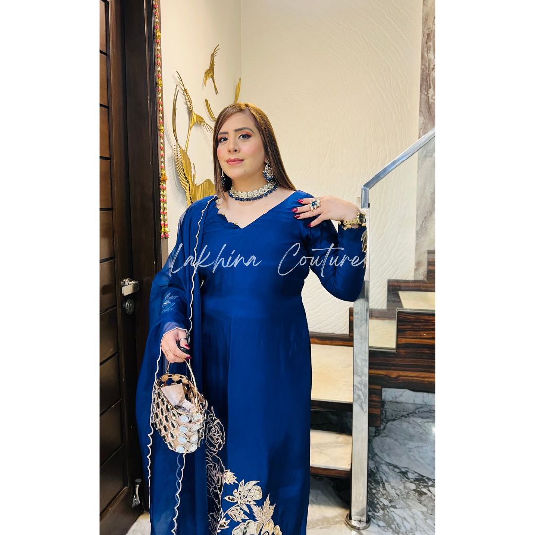 Navy Blue Leather Suit