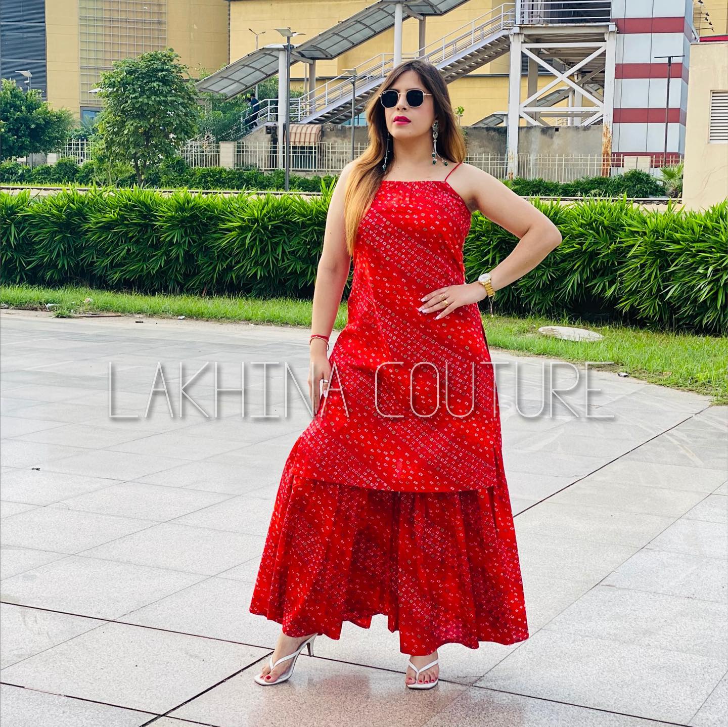 Red Bandhini Suit