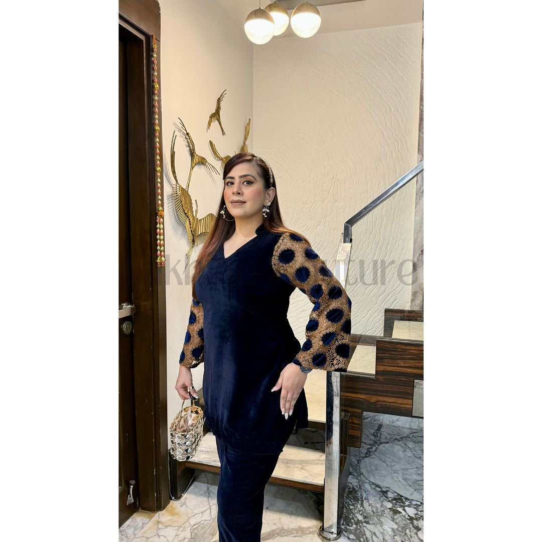 Blue Mesh Velvet Co-Ord