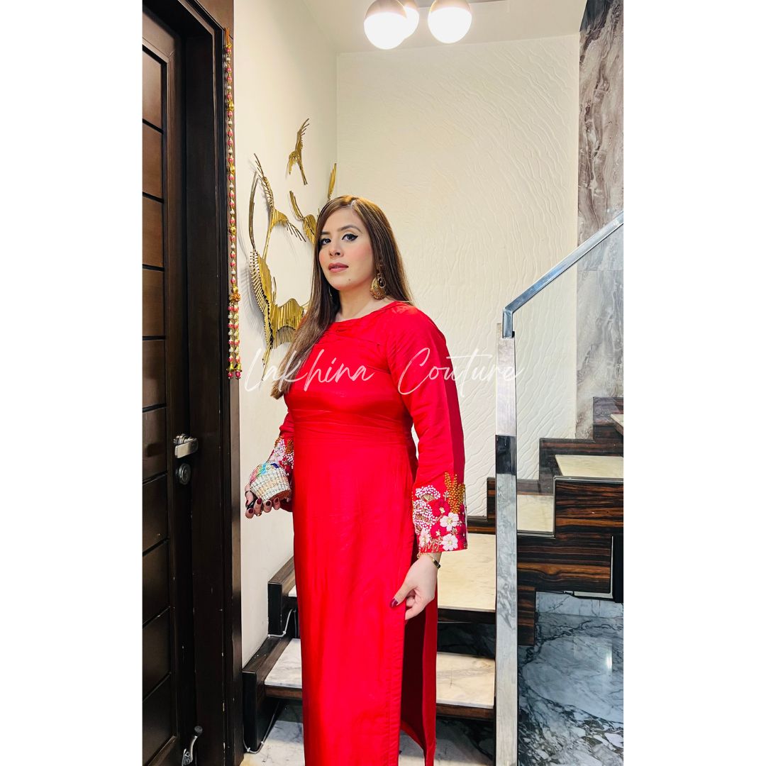 Coral Embroidered Suit