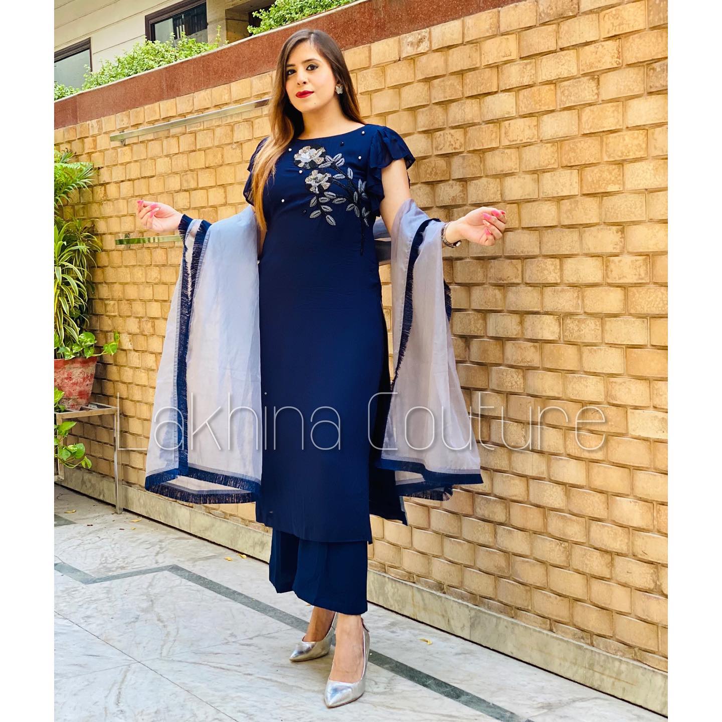 Navy Blue Embroidered Suit