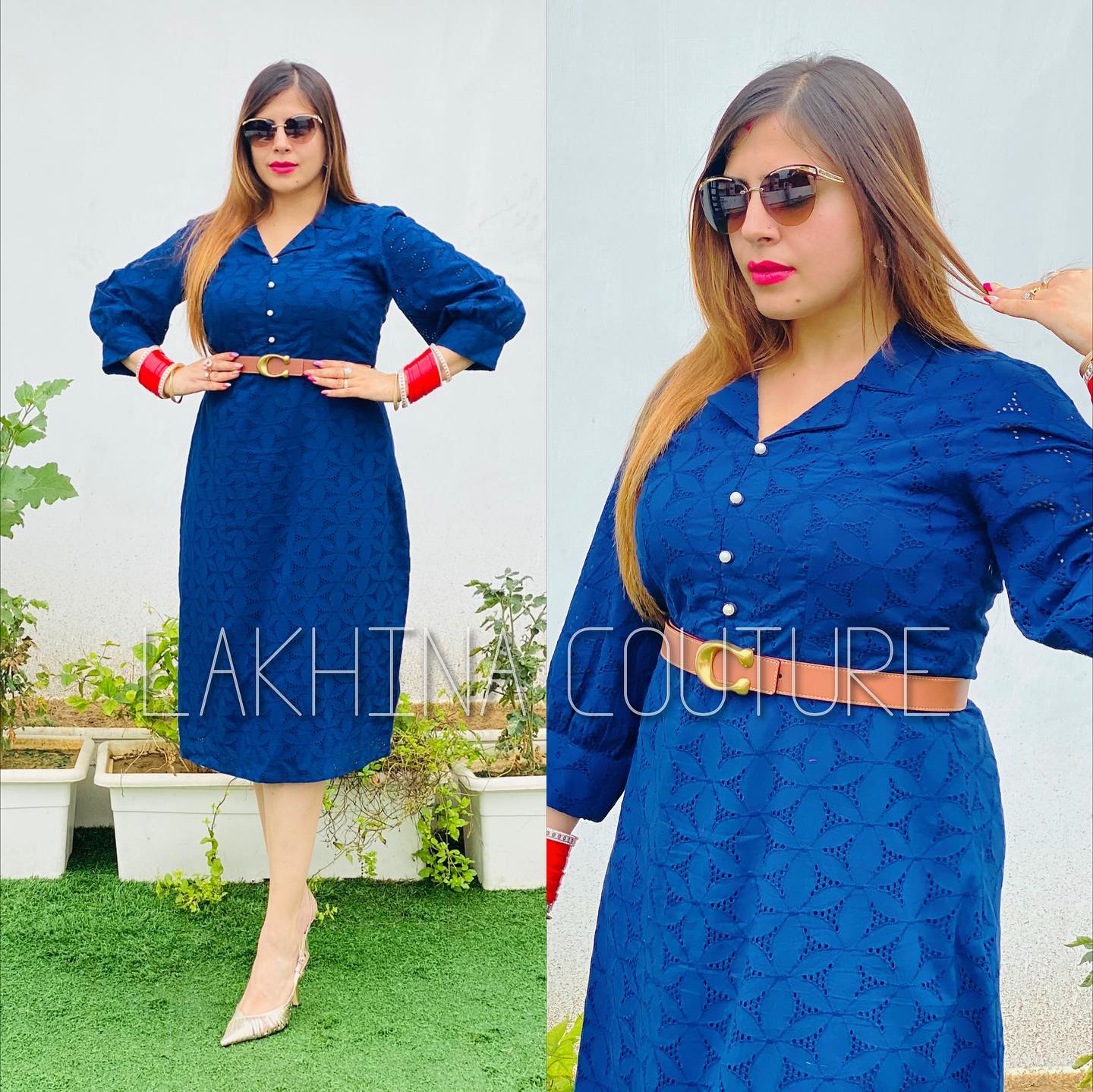 Navy Blue Schiffli Midi