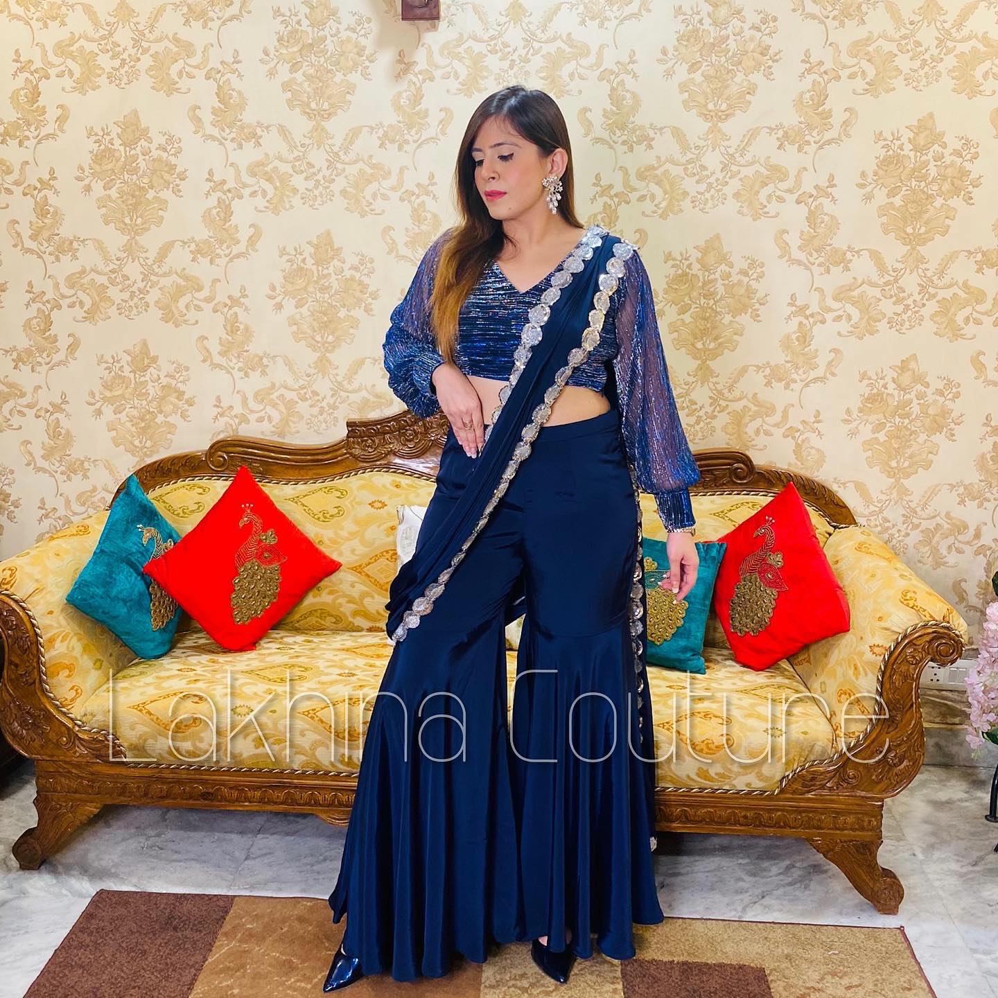 Navy Blue Garara Saree