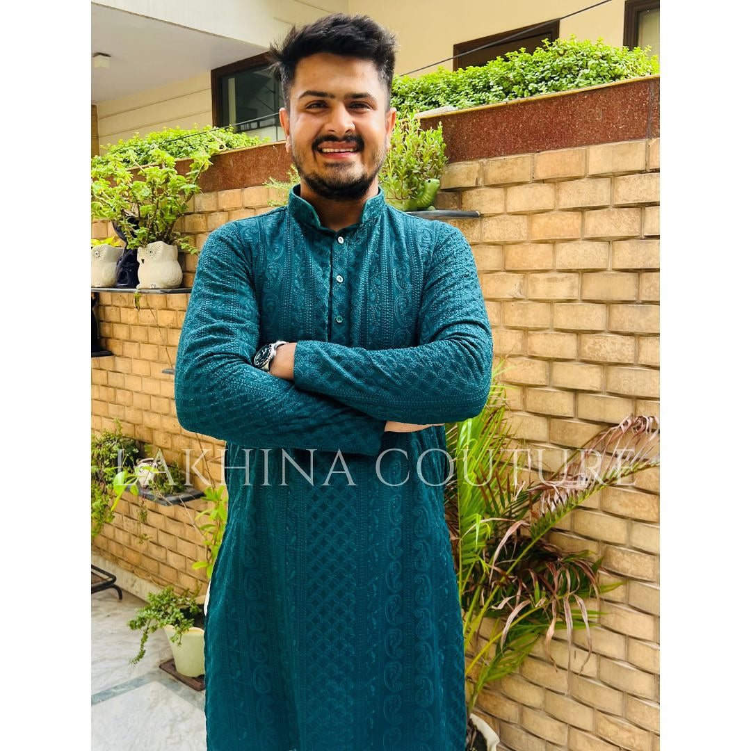 Menswear Teal Green Kurta Set