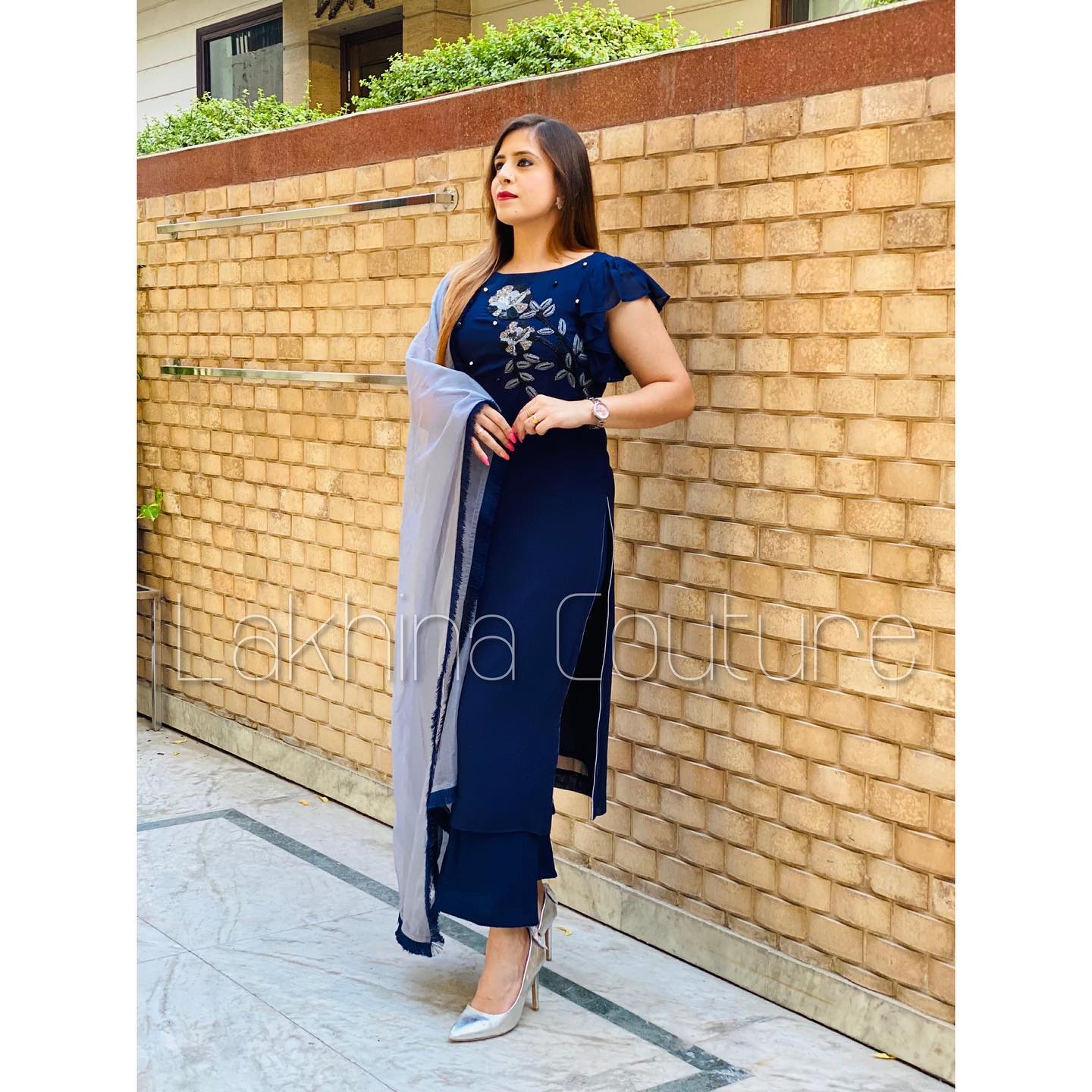 Navy Blue Embroidered Suit