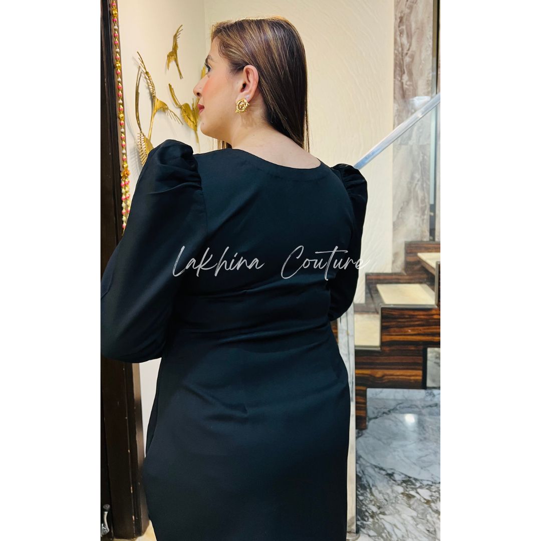 Black Banana Lycra Puff Sleeve Bodycon Dress
