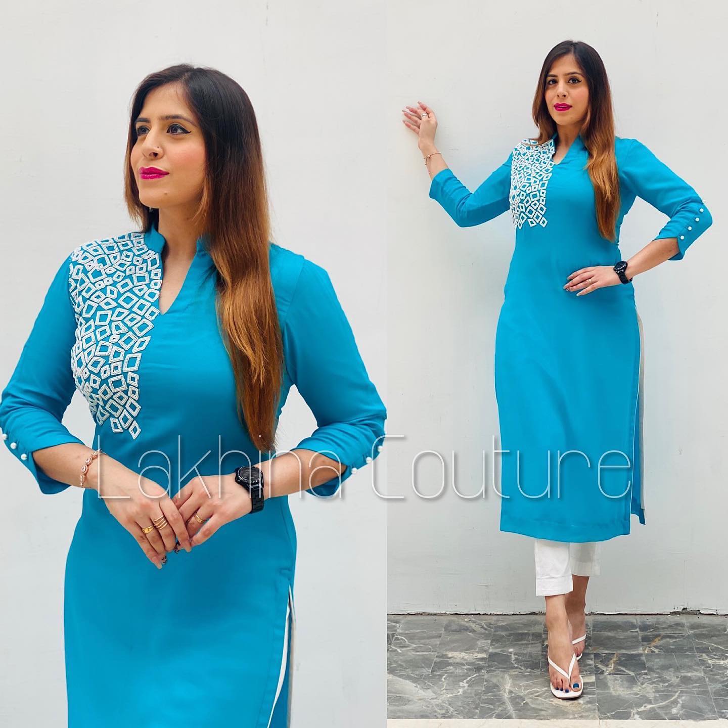 Turquoise Embroidered Kurti